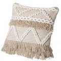 Deerlux 16" Cotton Throw Pillow Cover with White Dot Pattern and Natural Tassel Fringe Lines with Filler QI004303.K